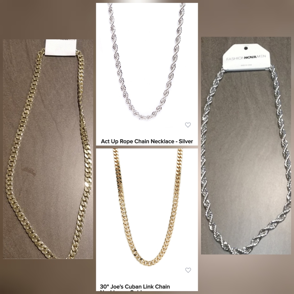 silver and gold chain necklaces. 30"